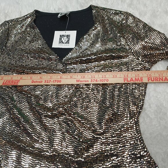 Anne Klein Women's Gold Sequin Deep V Long Sleeve Blouse Size S - Picture 4 of 10